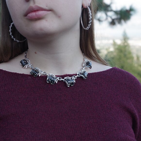 Silver Hoops With Rhinestones - Picture 1 of 11